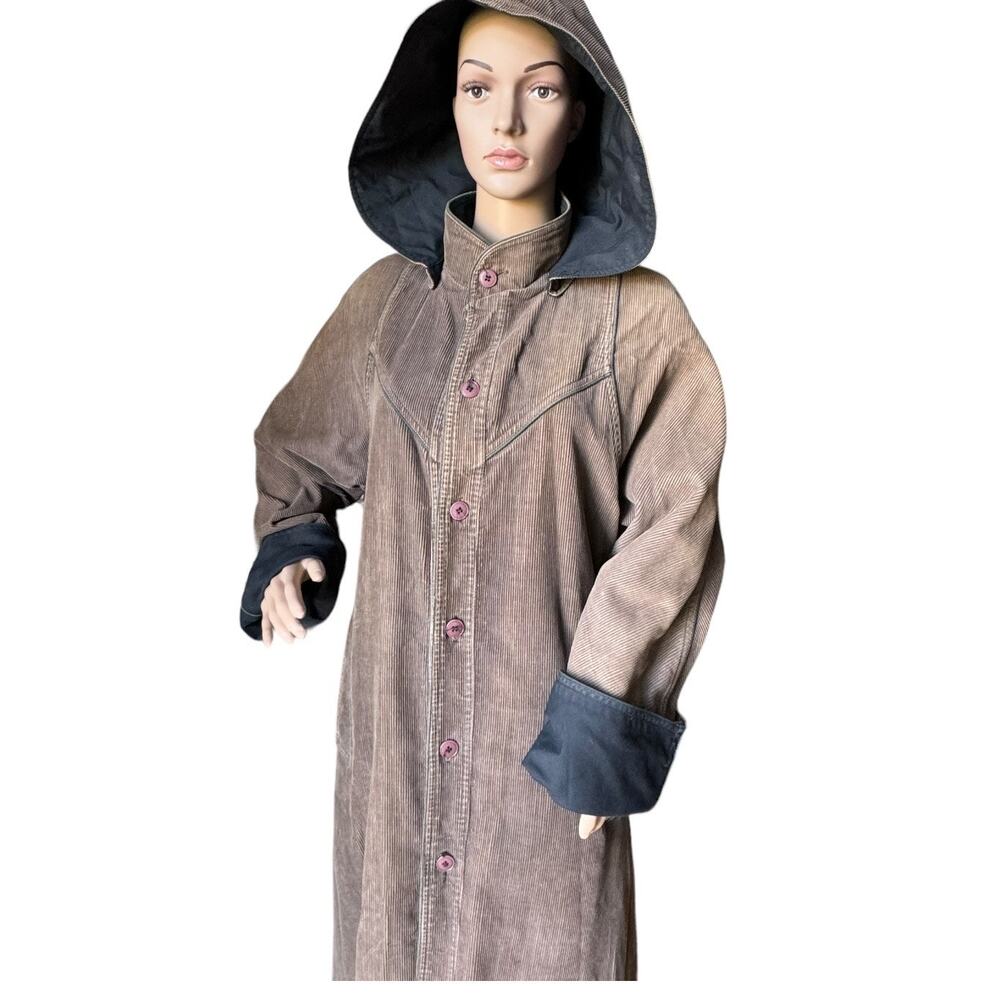 Vintage The Membership Reversable Corduroy brown/ black hooded Coat size large - Picture 2 of 16